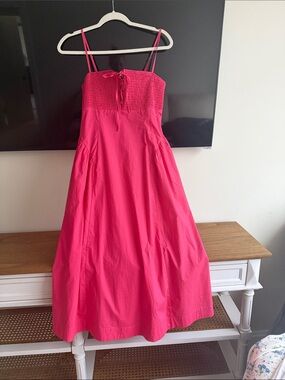 Smocked Hot Pink Maxi Dress with Spaghetti Straps